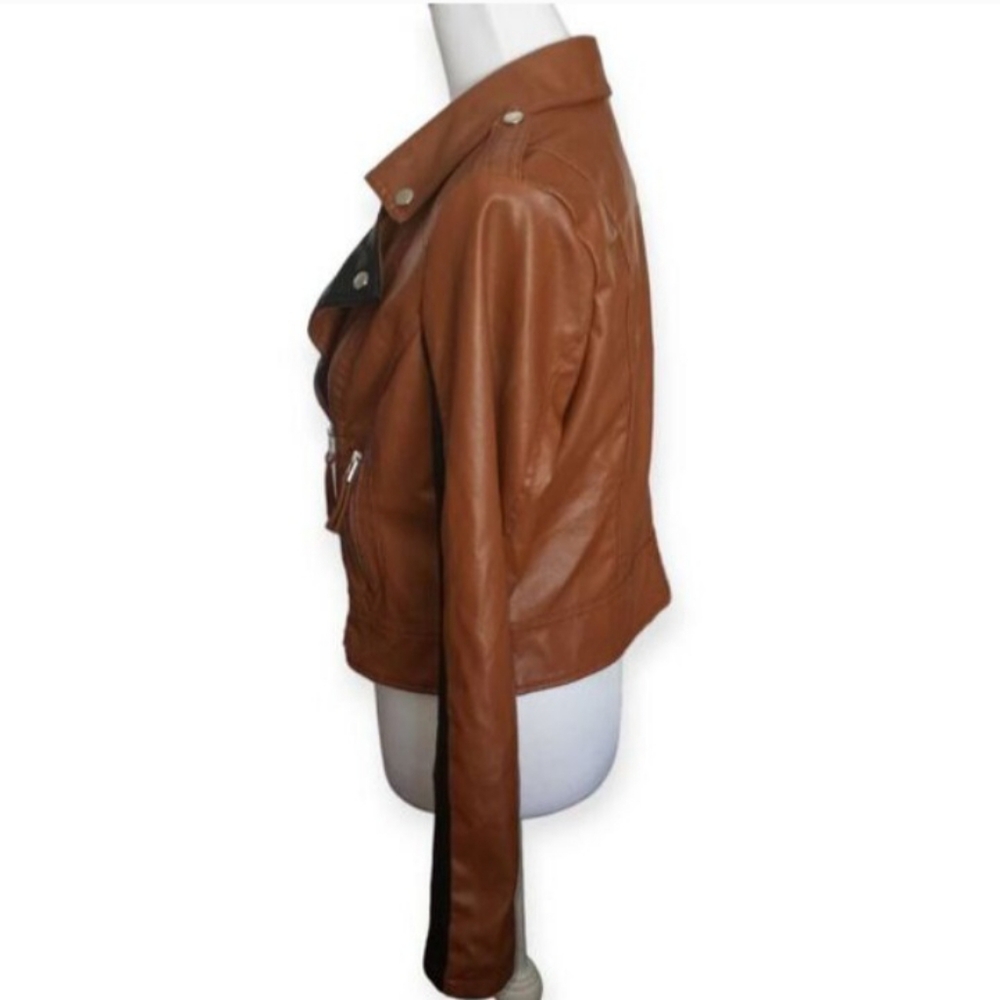 NEW LOOK COGNAC & BLACK MOTO JACKET SZ.L EUC. - Picture 4 of 9